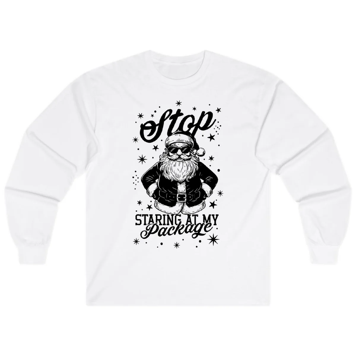Santa's Package Christmas Graphic Long Sleeve in White