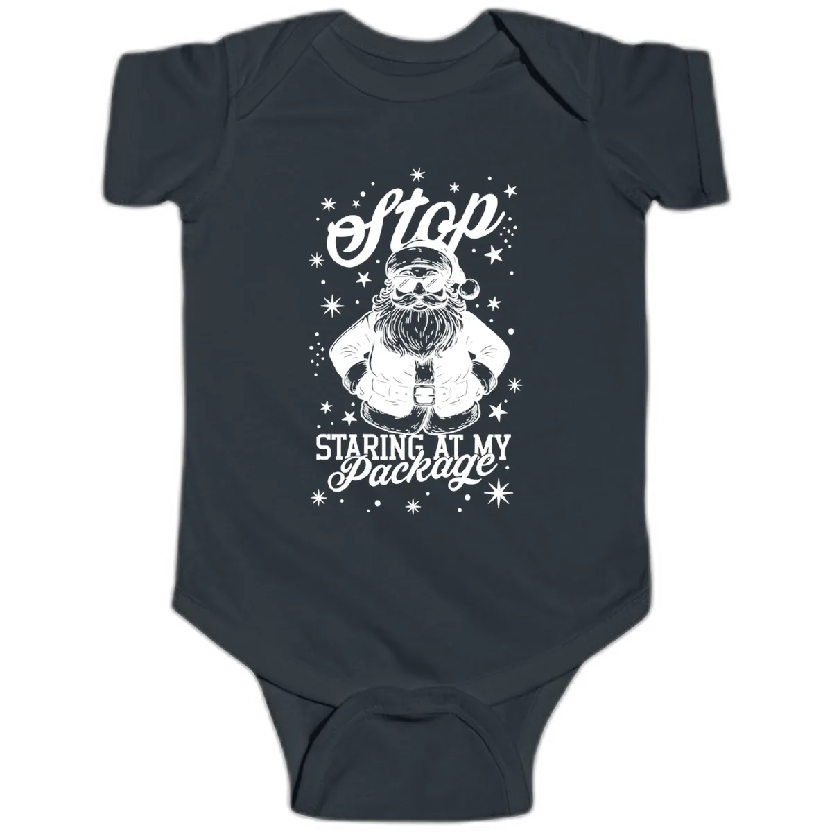 Santa's Package Christmas Graphic Baby Onesie in Black