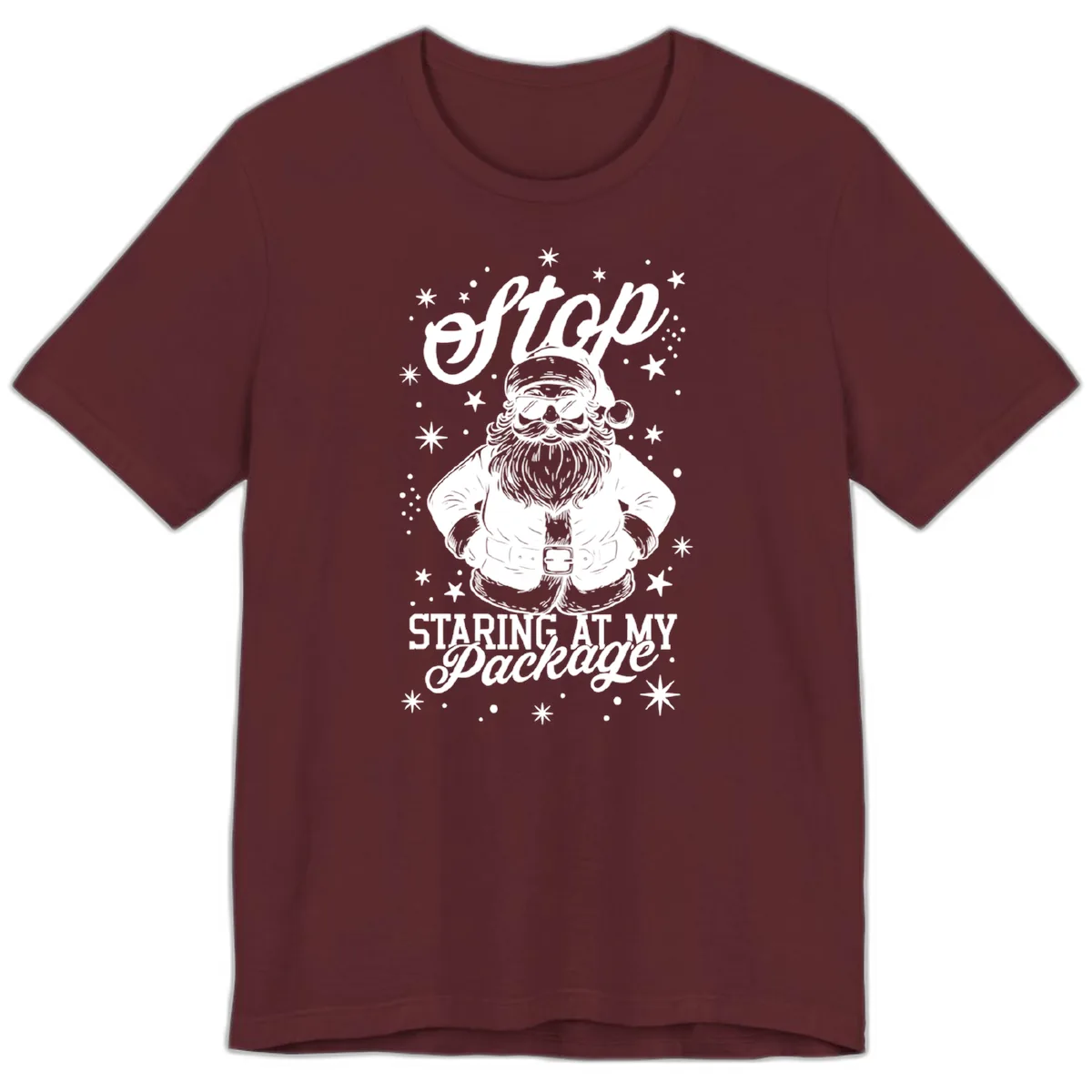 Santa's Package Christmas Graphic Premium T-Shirt in Maroon
