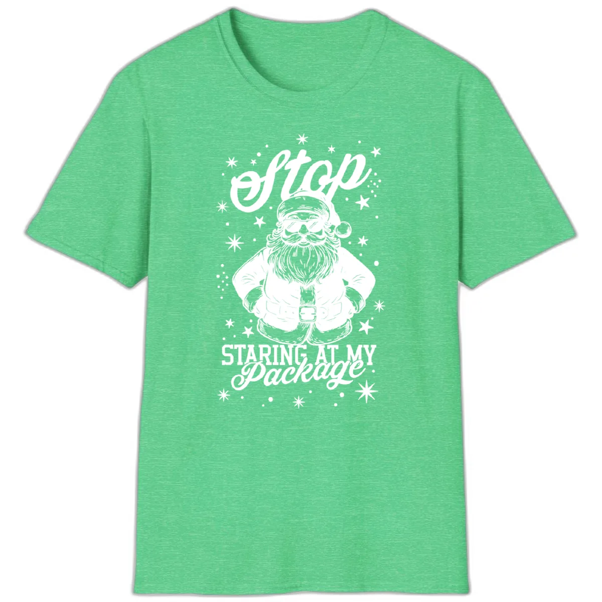 Santa's Package Christmas Graphic T-Shirt in Heather Irish Green