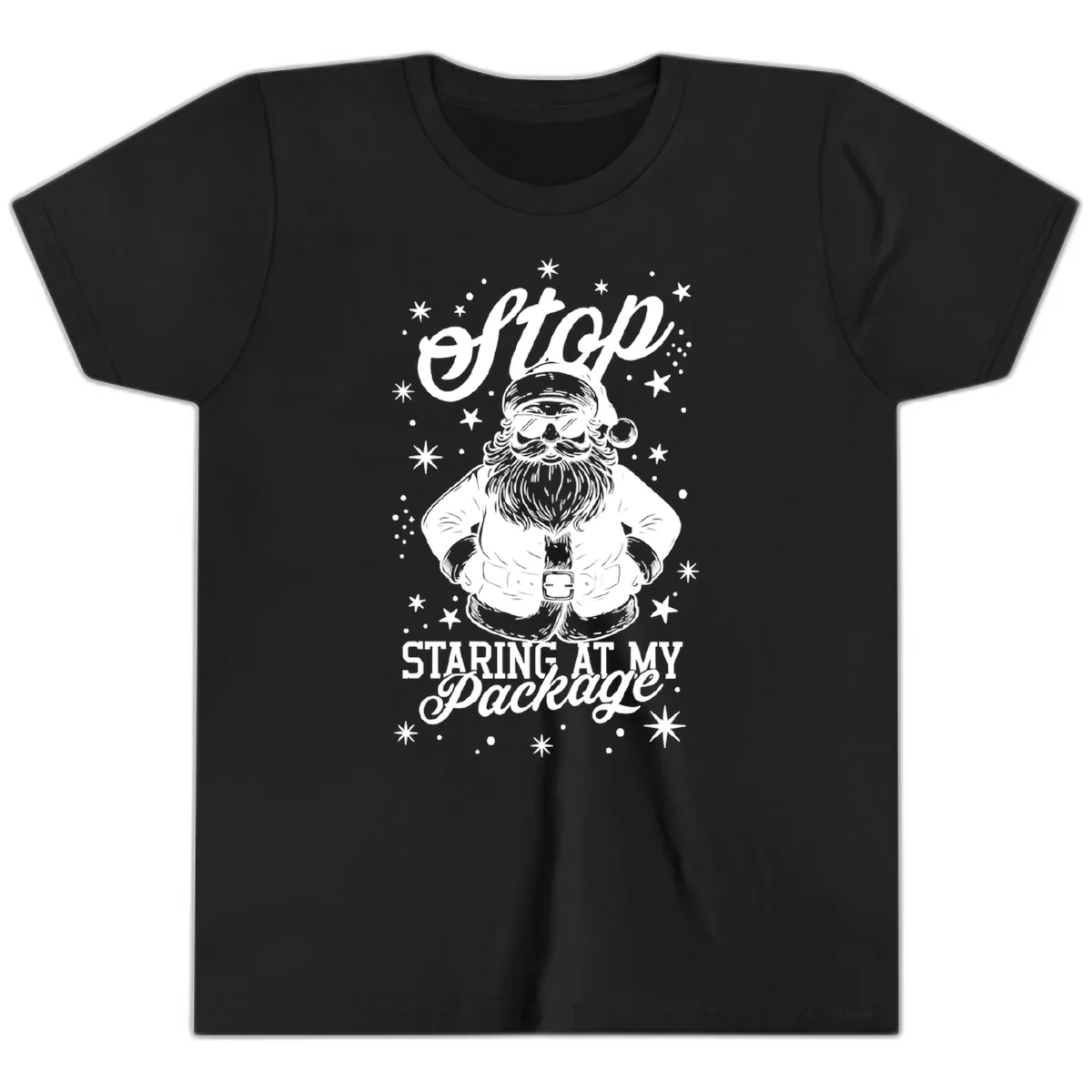 Santa's Package Christmas Graphic Youth T-Shirt in Black