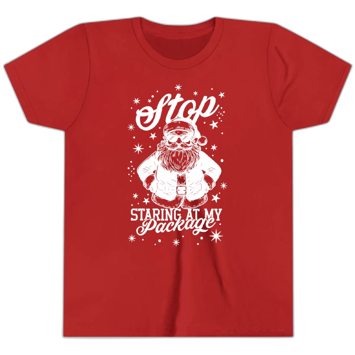 Santa's Package Christmas Graphic Youth T-Shirt in Red