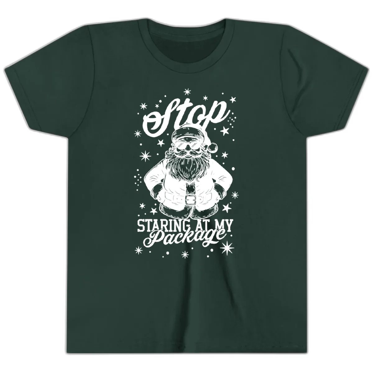 Santa's Package Christmas Graphic Youth T-Shirt in Forest