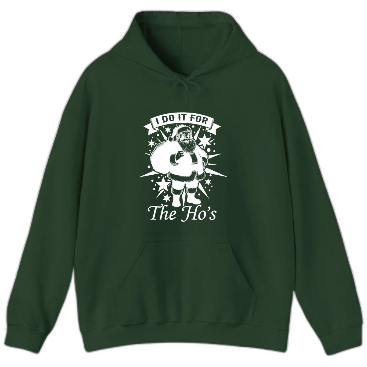 Santa For The Ho's Graphic Hoodie in Forest Green