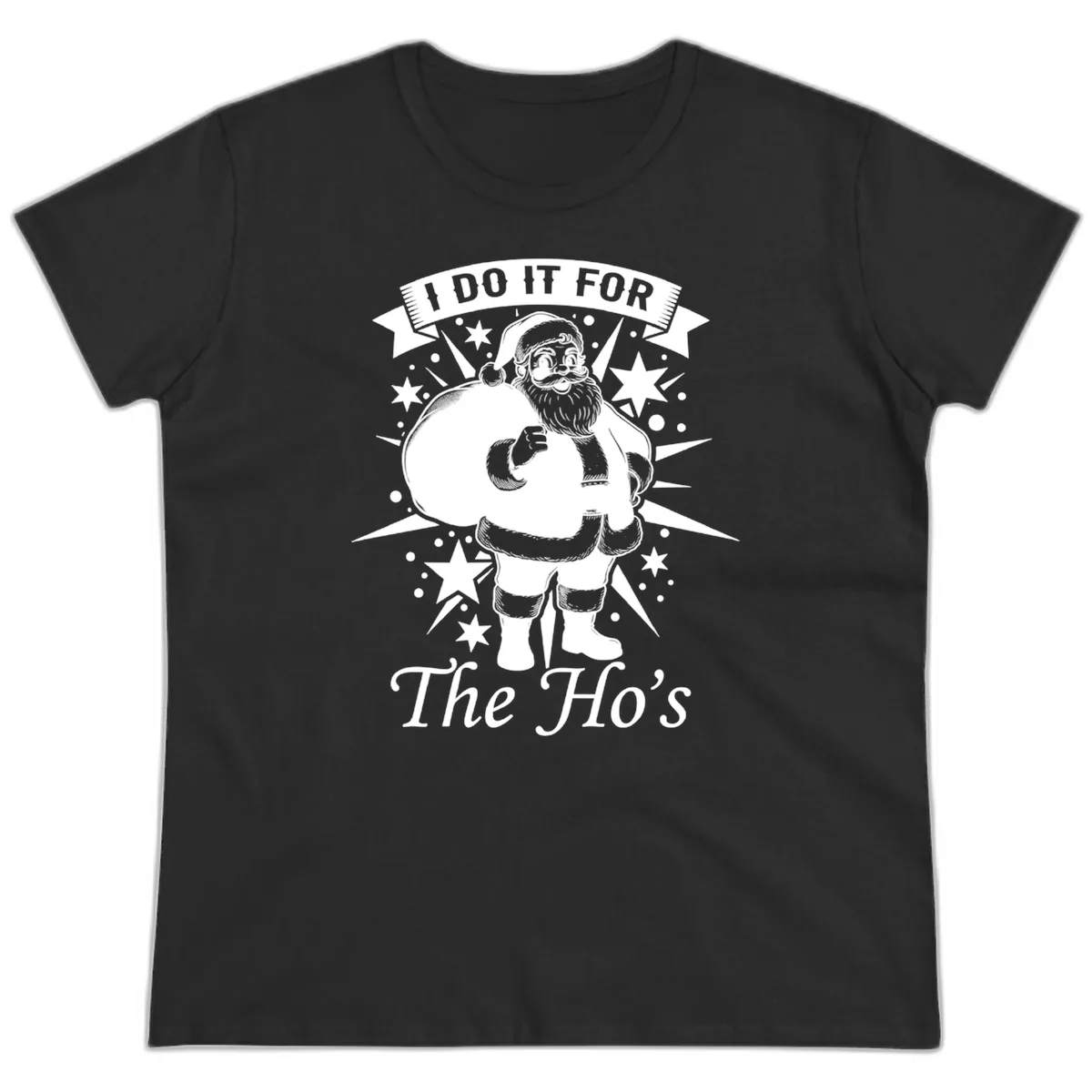 Santa For The Ho's Graphic Ladies Tee in Black