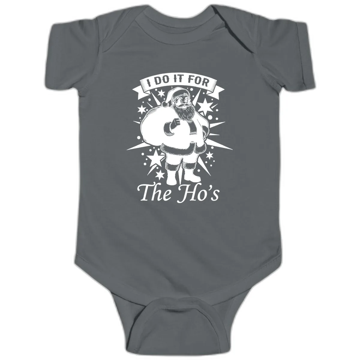 Santa For The Ho's Graphic Baby Onesie in Charcoal