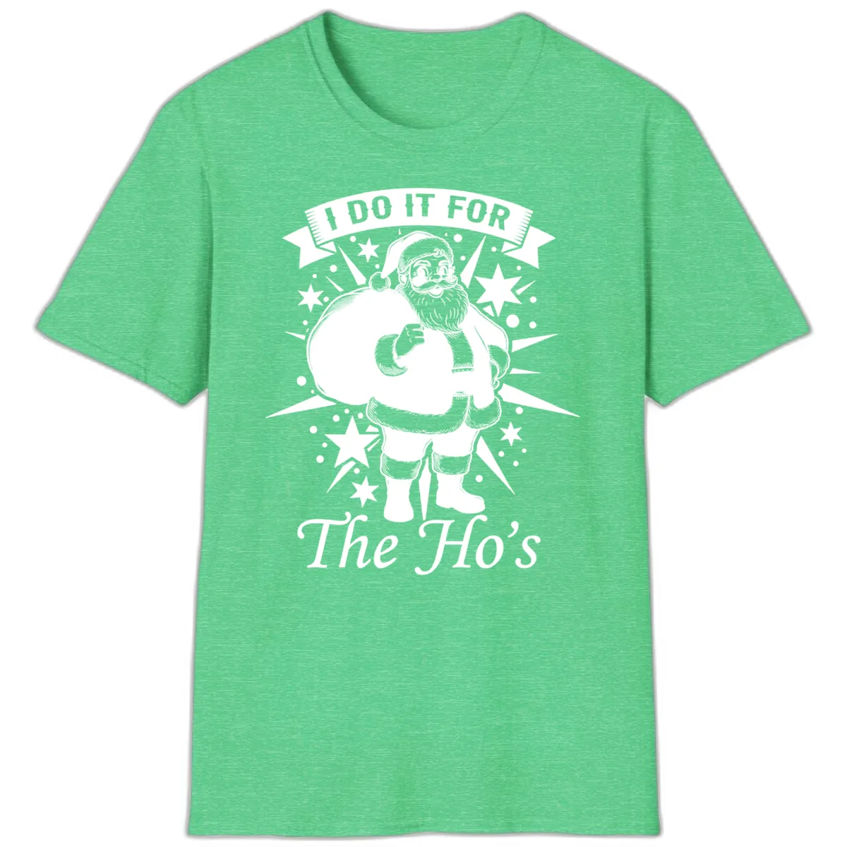 Santa For The Ho's Graphic T-Shirt in Heather Irish Green