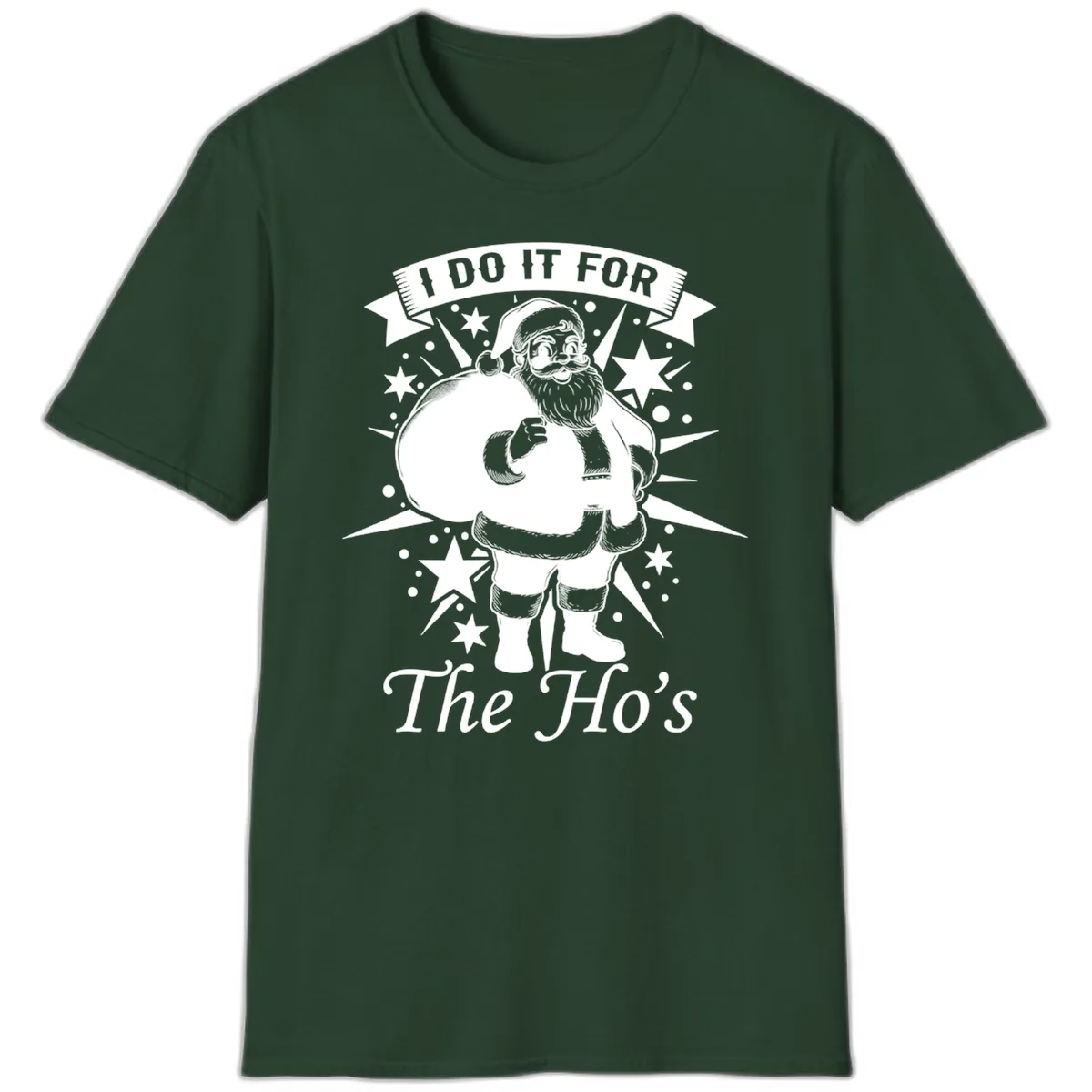 Santa For The Ho's Graphic T-Shirt in Forest Green