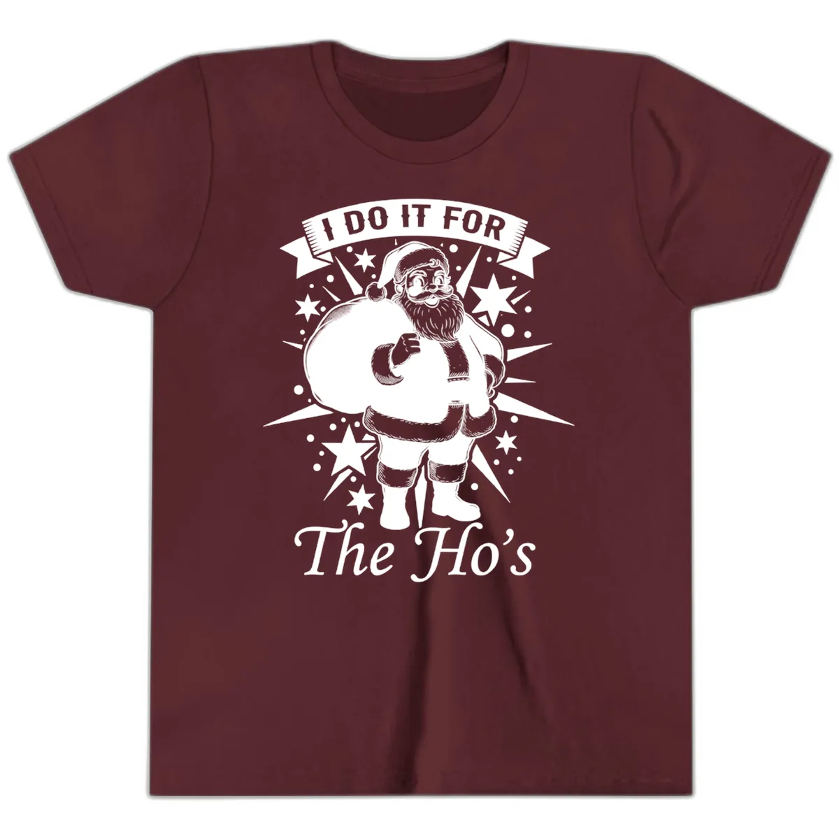 Santa For The Ho's Graphic Youth T-Shirt in Maroon