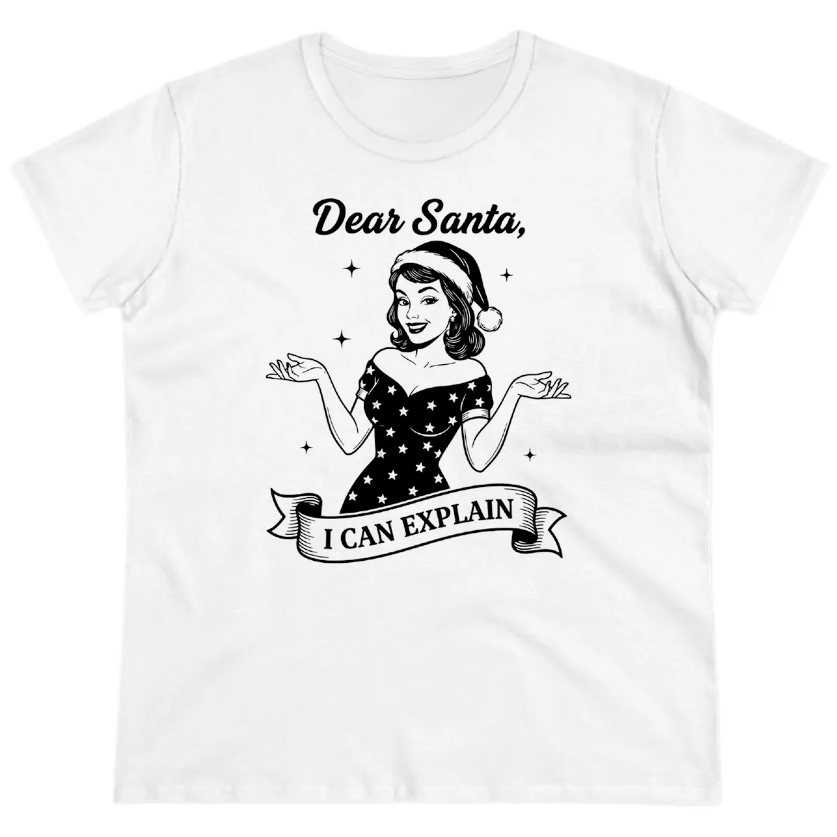 Dear Santa I Can Explain Design Ladies Tee in White