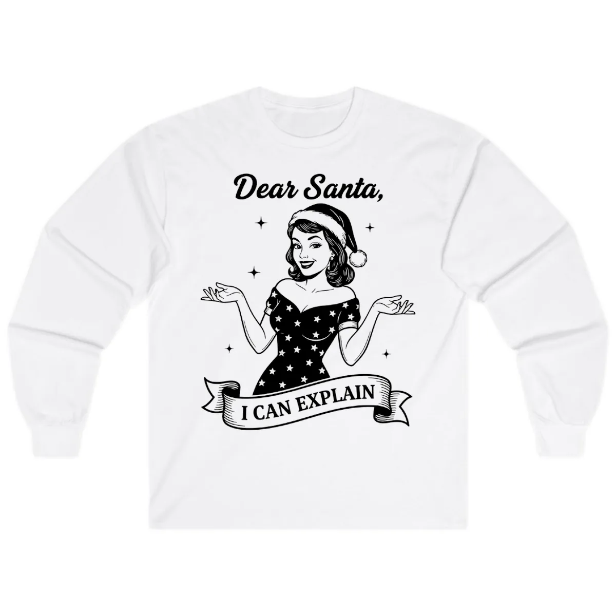 Dear Santa I Can Explain Design Long Sleeve in White