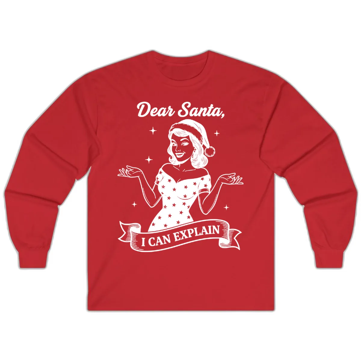 Dear Santa I Can Explain Design Long Sleeve in Red