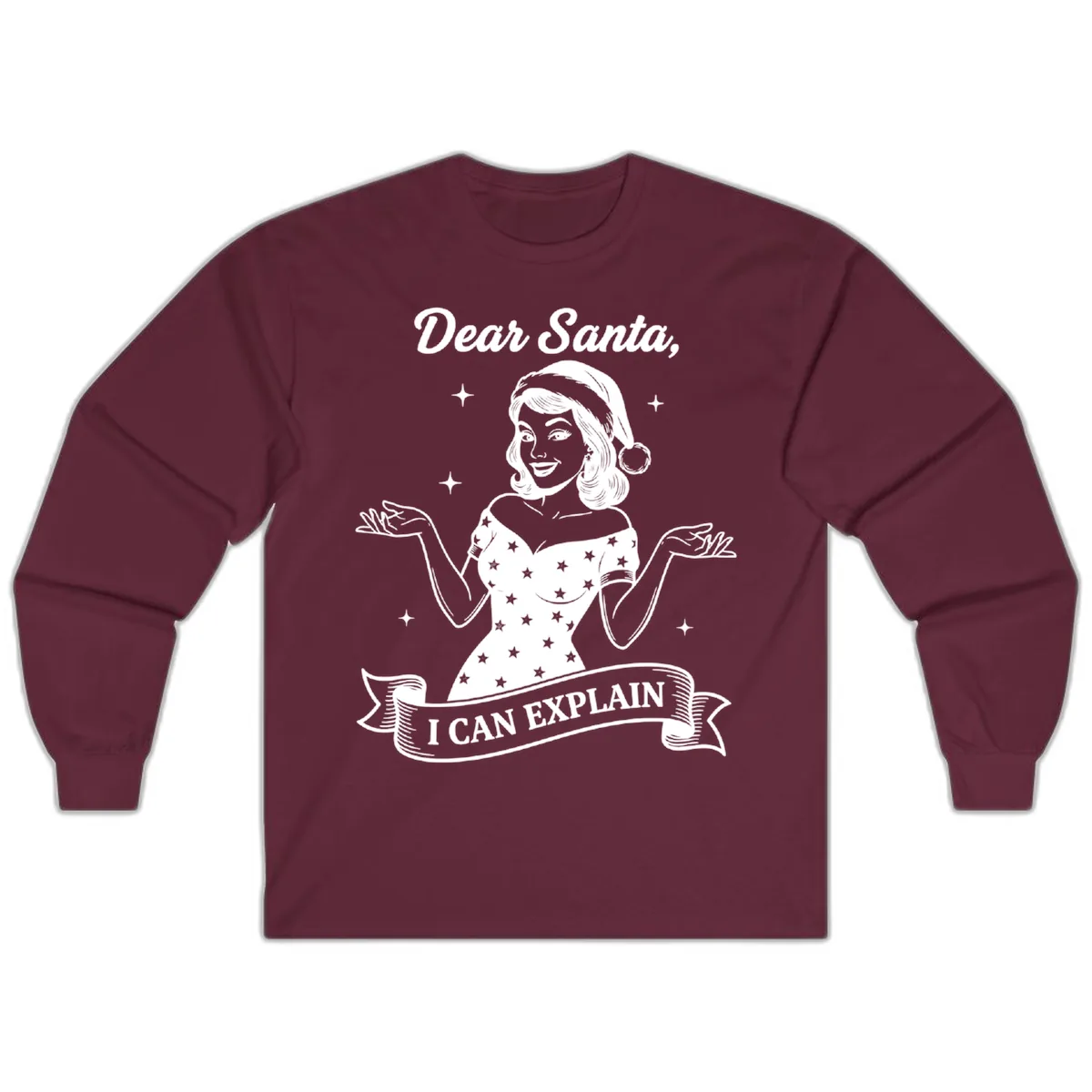 Dear Santa I Can Explain Design Long Sleeve in Maroon