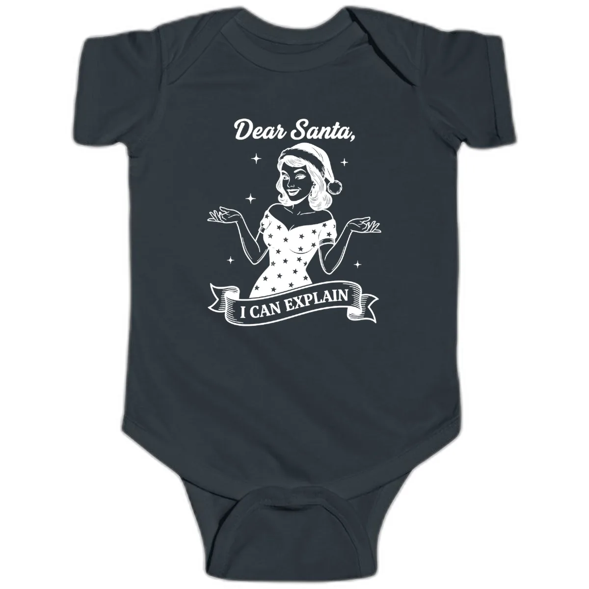 Dear Santa I Can Explain Design Baby Onesie in Black
