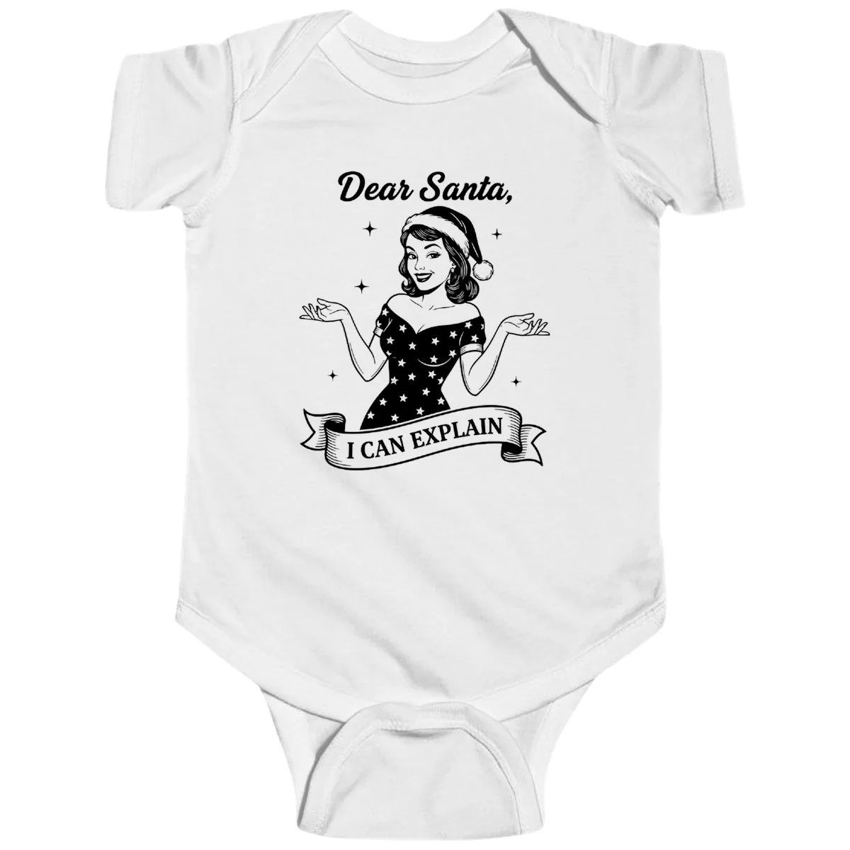 Dear Santa I Can Explain Design Baby Onesie in White