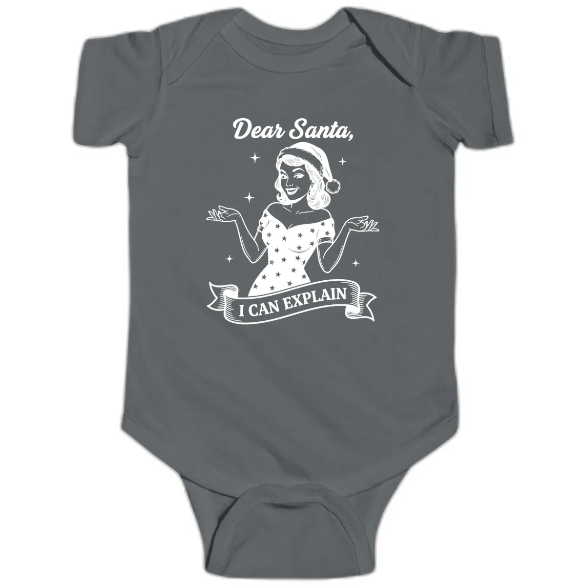 Dear Santa I Can Explain Design Baby Onesie in Charcoal