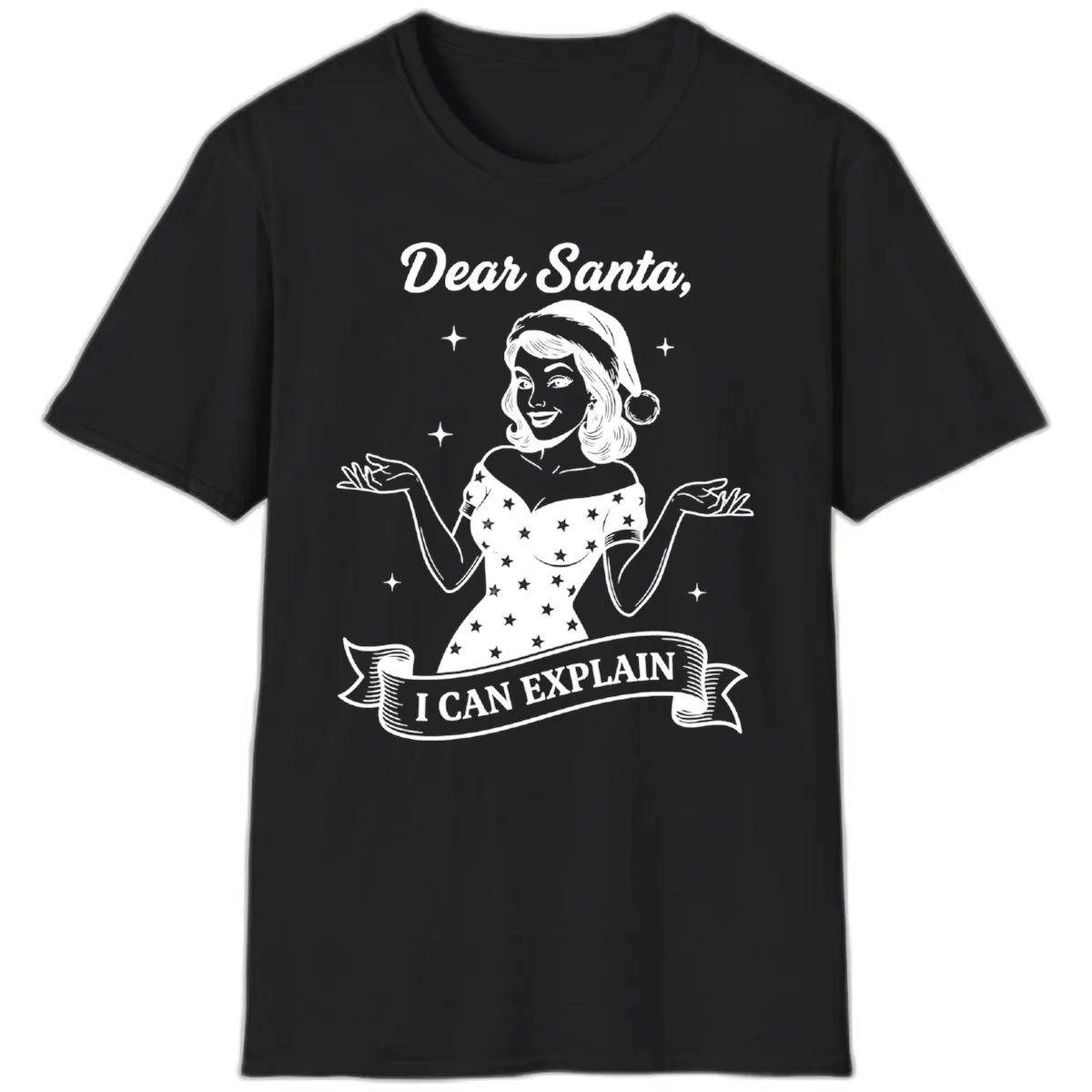 Dear Santa I Can Explain Design T-Shirt in Black