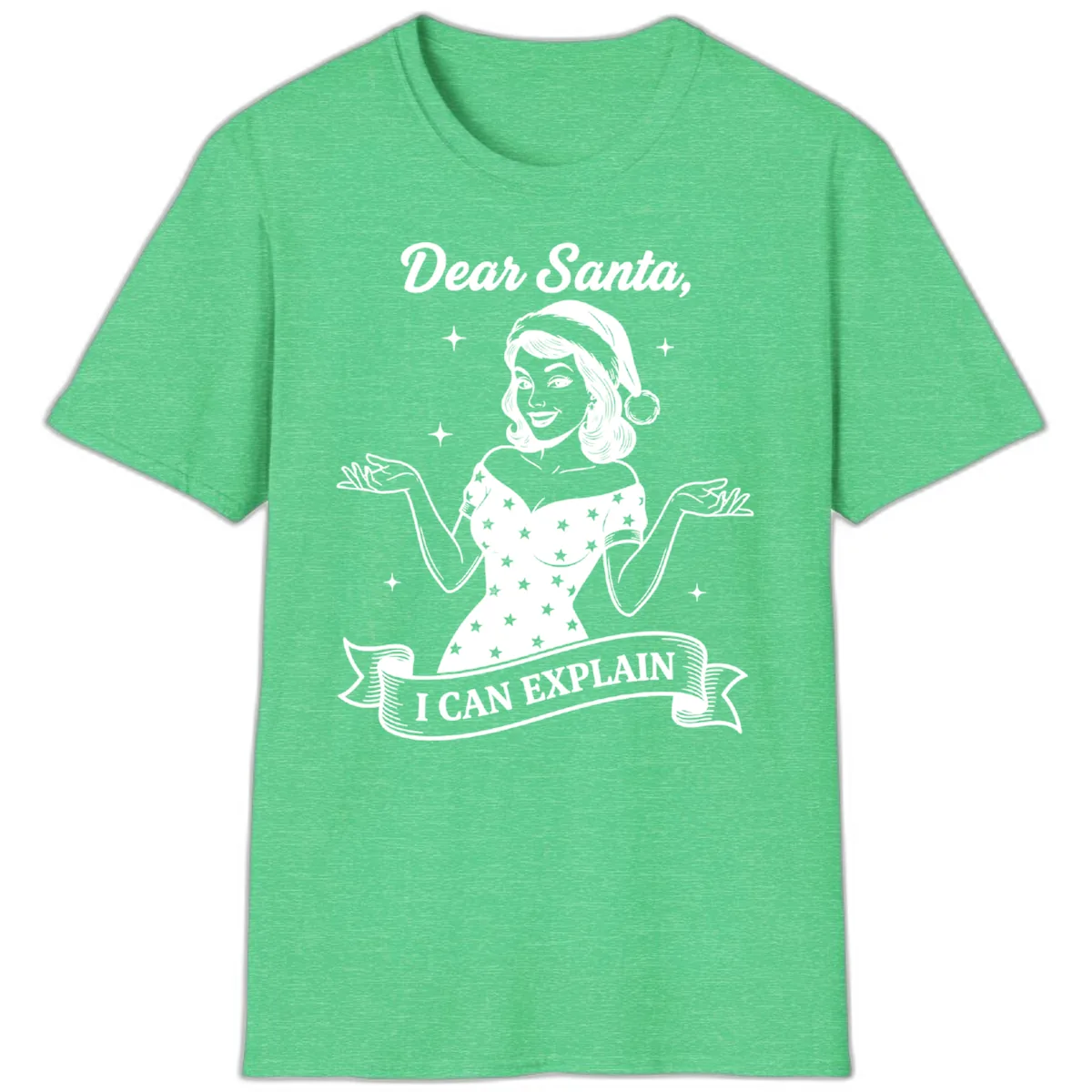 Dear Santa I Can Explain Design T-Shirt in Heather Irish Green