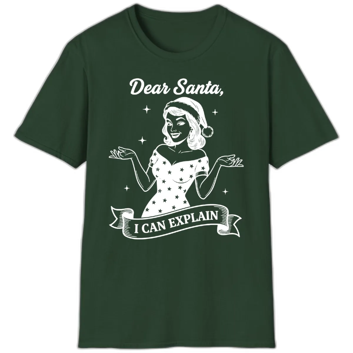 Dear Santa I Can Explain Design T-Shirt in Forest Green