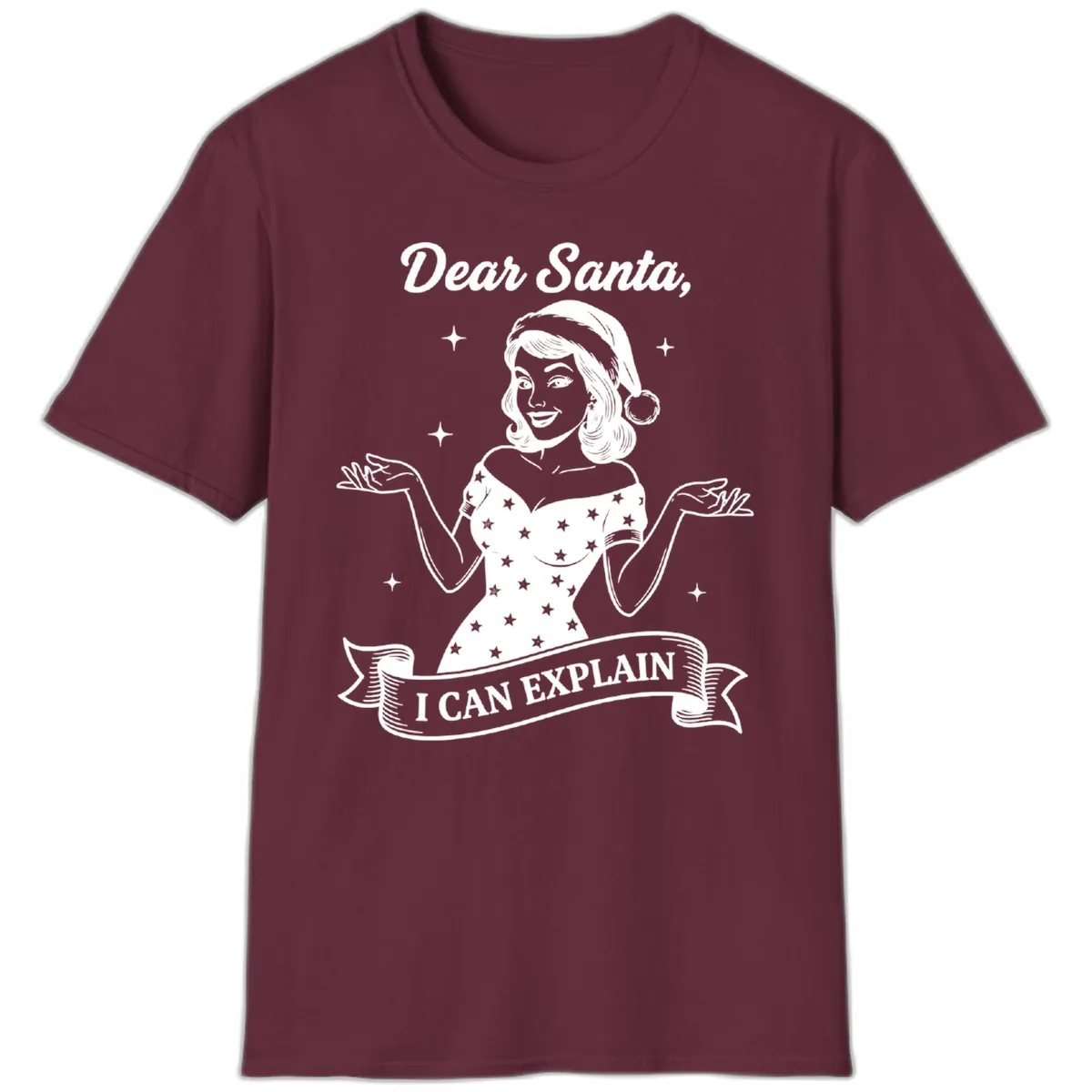 Dear Santa I Can Explain Design T-Shirt in Maroon