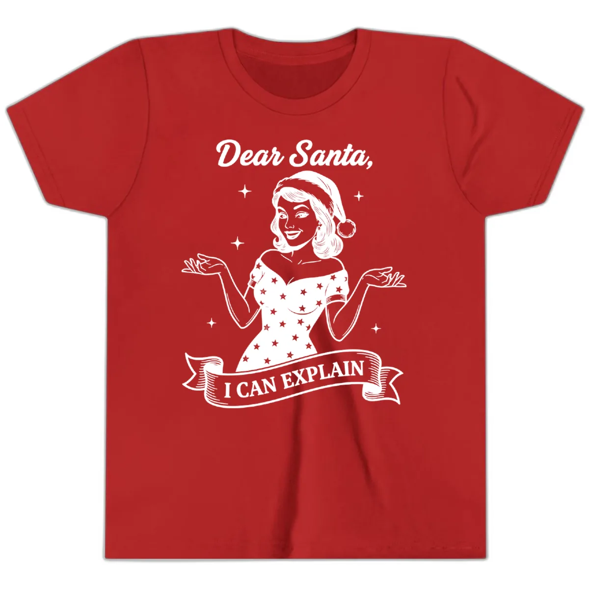 Dear Santa I Can Explain Design Youth T-Shirt in Red