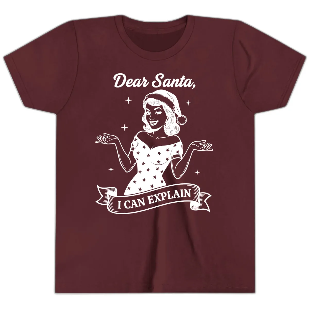 Dear Santa I Can Explain Design Youth T-Shirt in Maroon