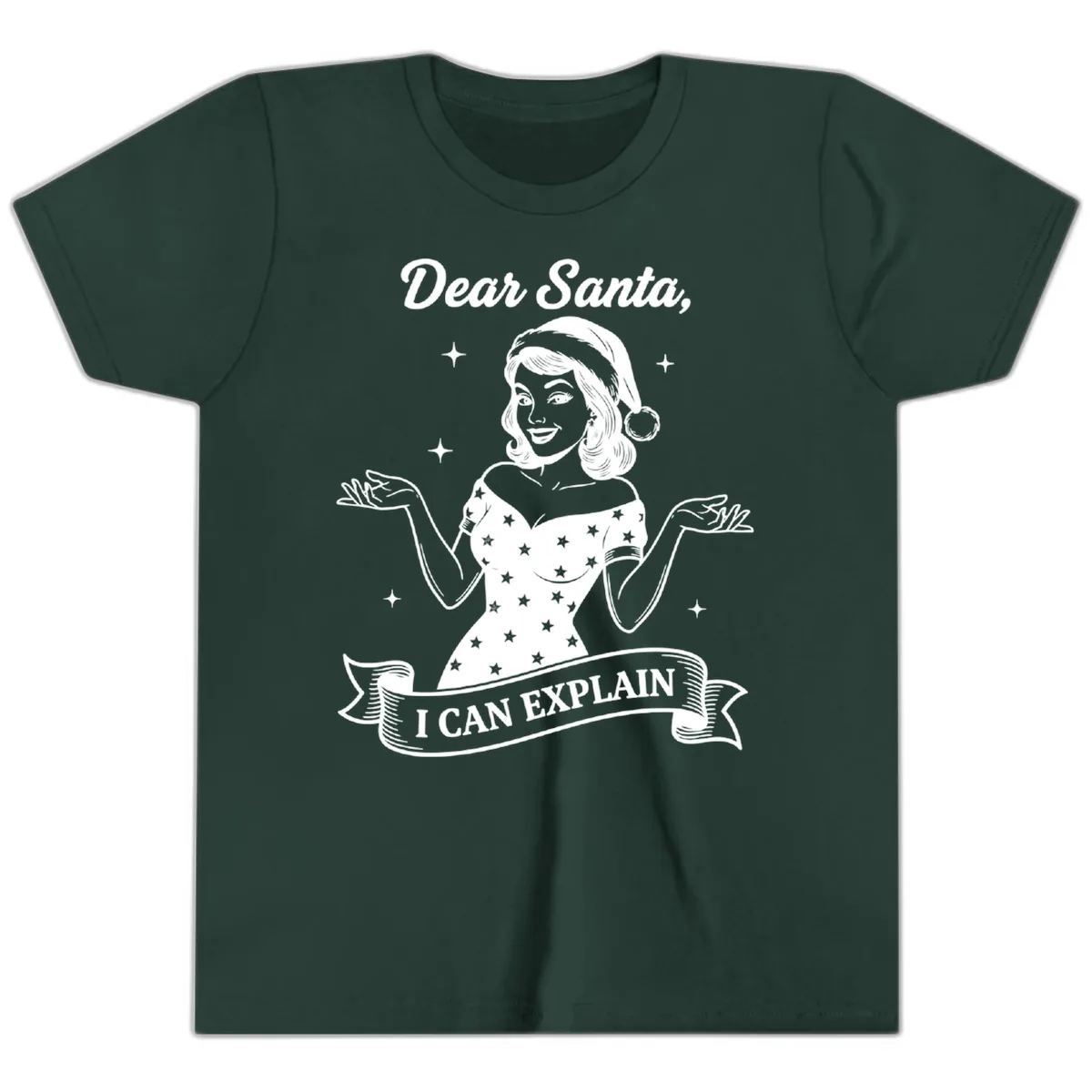 Dear Santa I Can Explain Design Youth T-Shirt in Forest