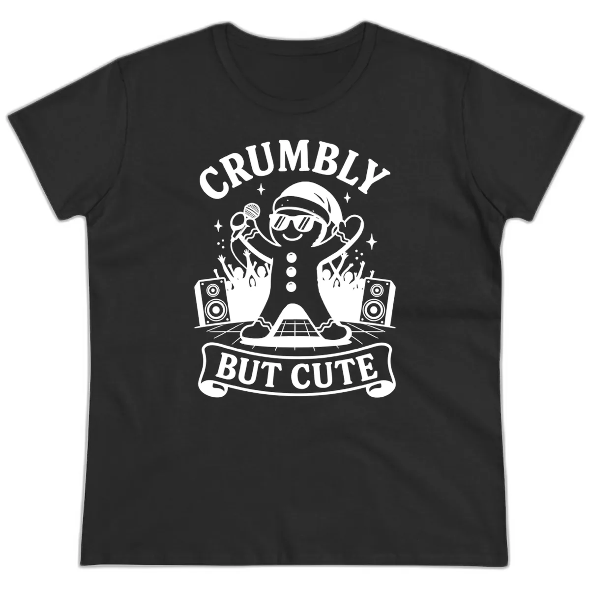 Crumbly But Cute Gingerbread Singer Ladies Tee in Black