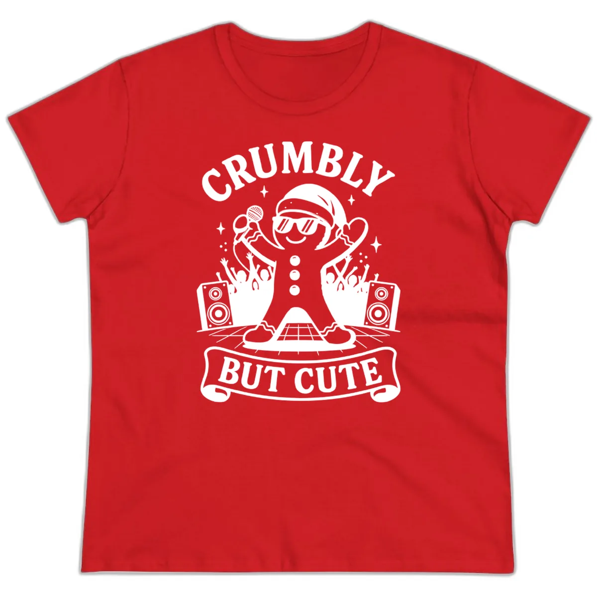 Crumbly But Cute Gingerbread Singer Ladies Tee in Red