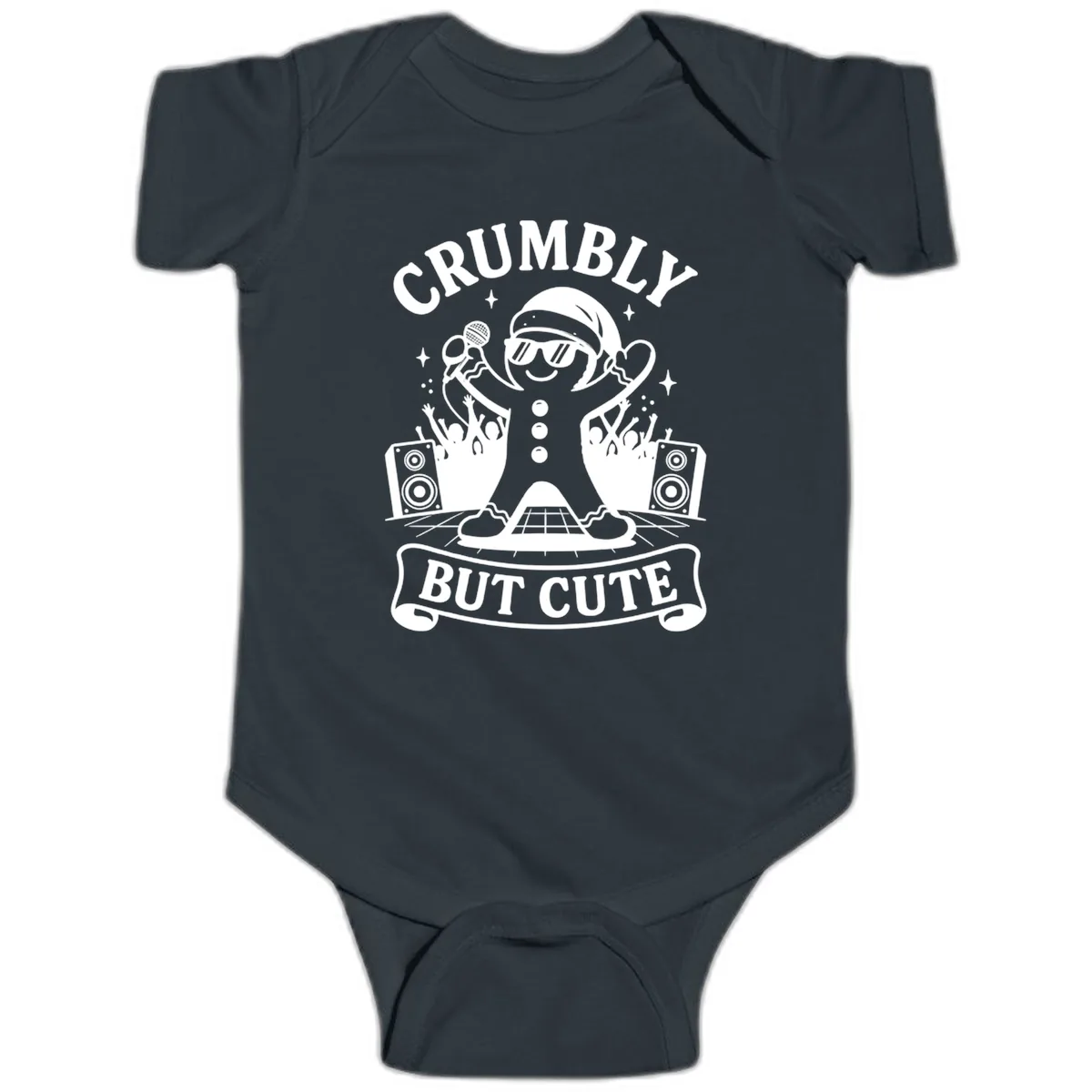 Crumbly But Cute Gingerbread Singer Baby Onesie in Black
