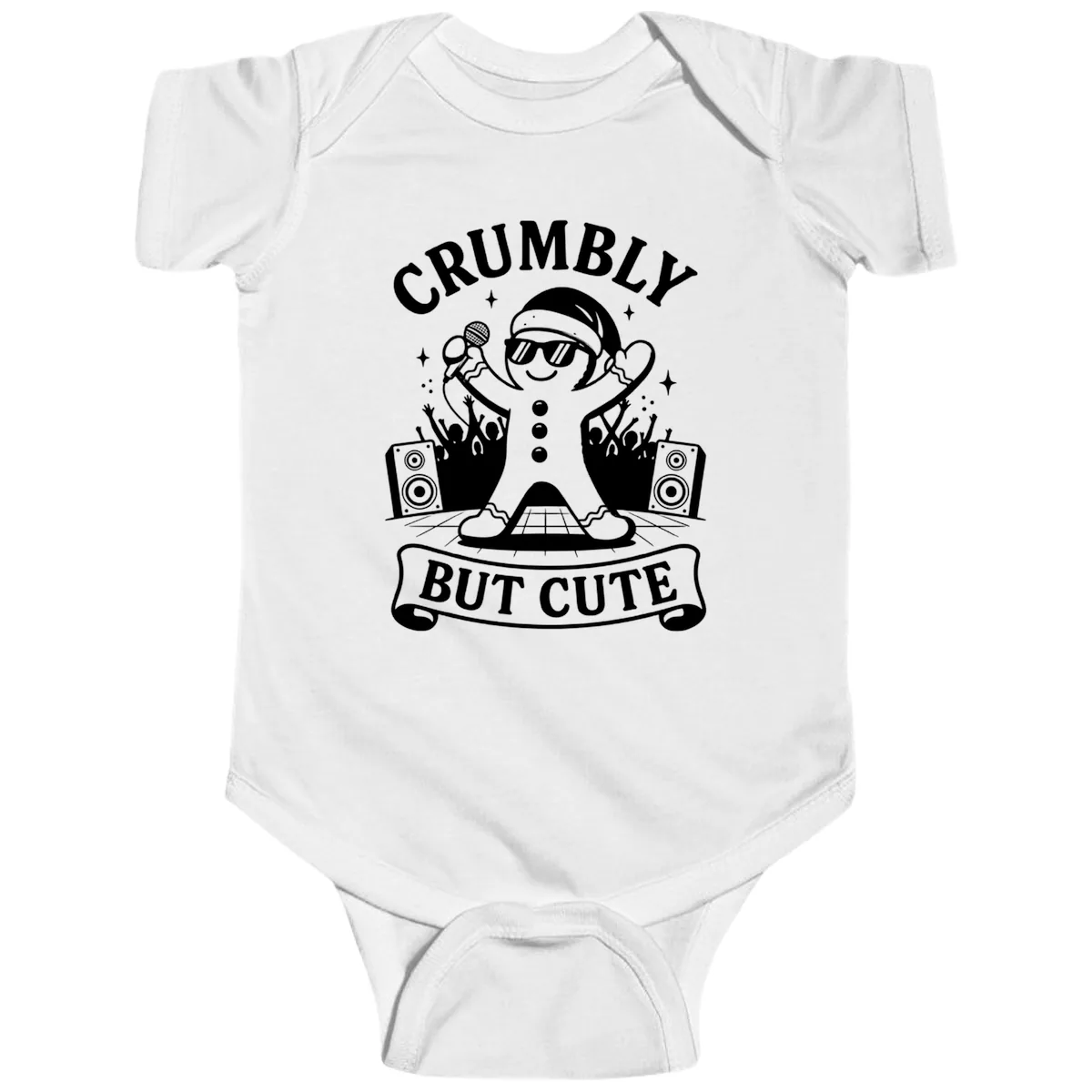 Crumbly But Cute Gingerbread Singer Baby Onesie in White