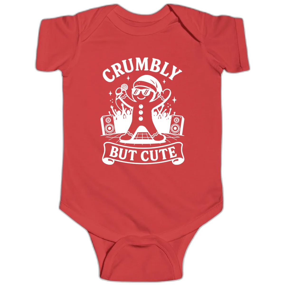 Crumbly But Cute Gingerbread Singer Baby Onesie in Red