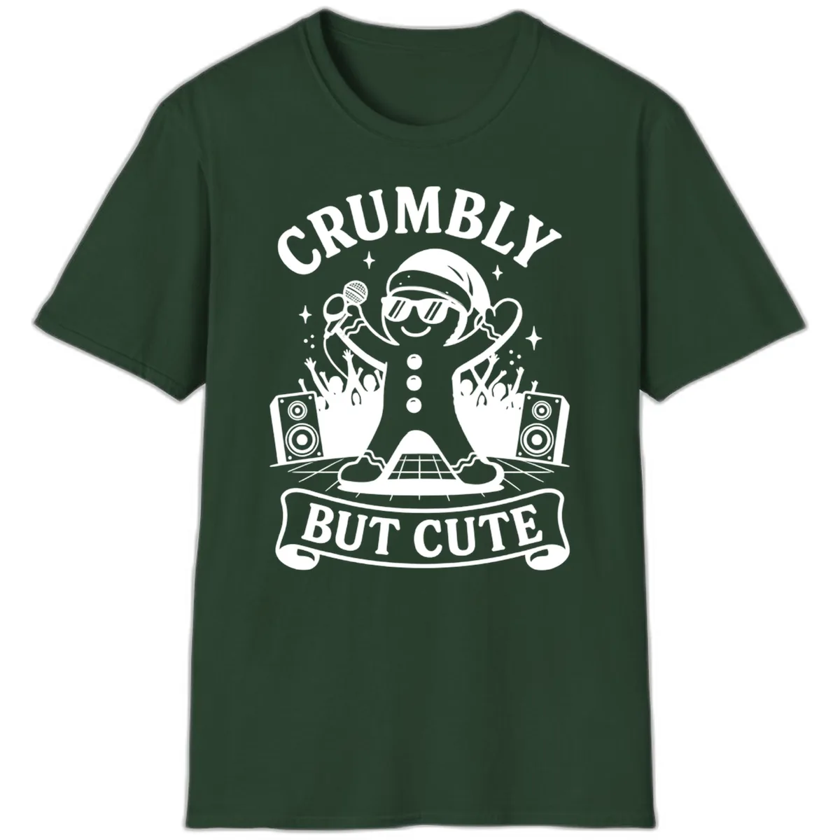 Crumbly But Cute Gingerbread Singer T-Shirt in Forest Green