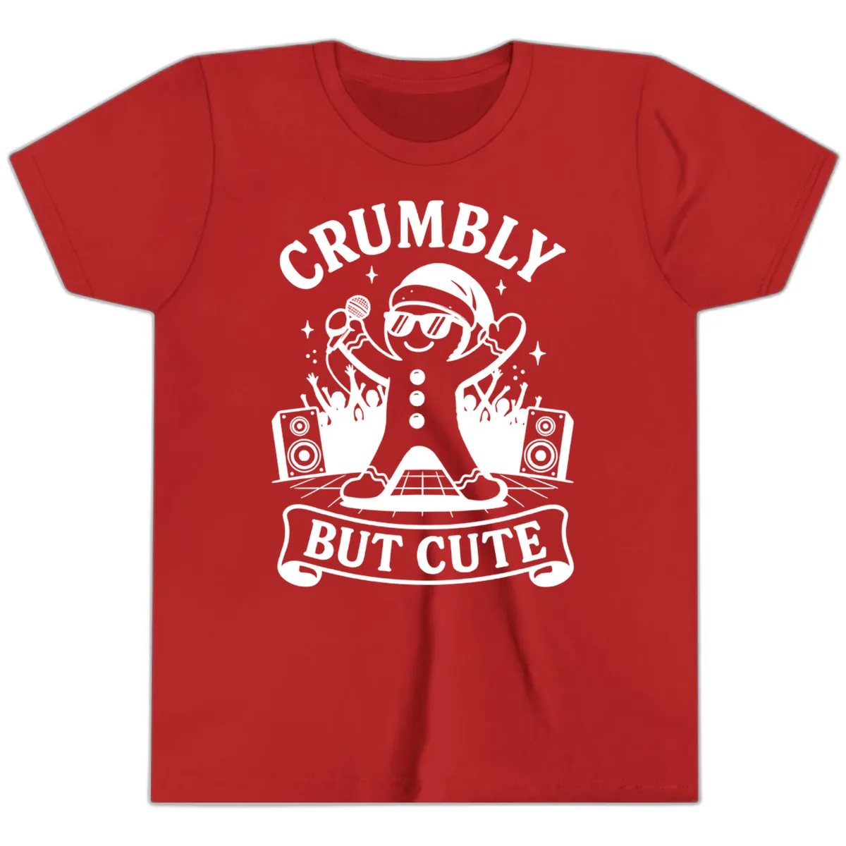 Crumbly But Cute Gingerbread Singer Youth T-Shirt in Red