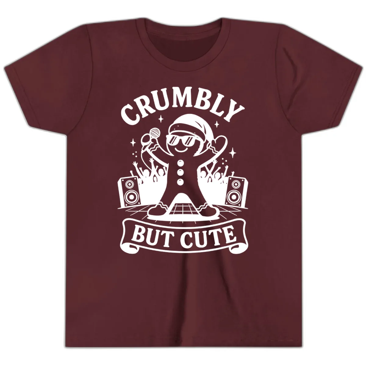 Crumbly But Cute Gingerbread Singer Youth T-Shirt in Maroon