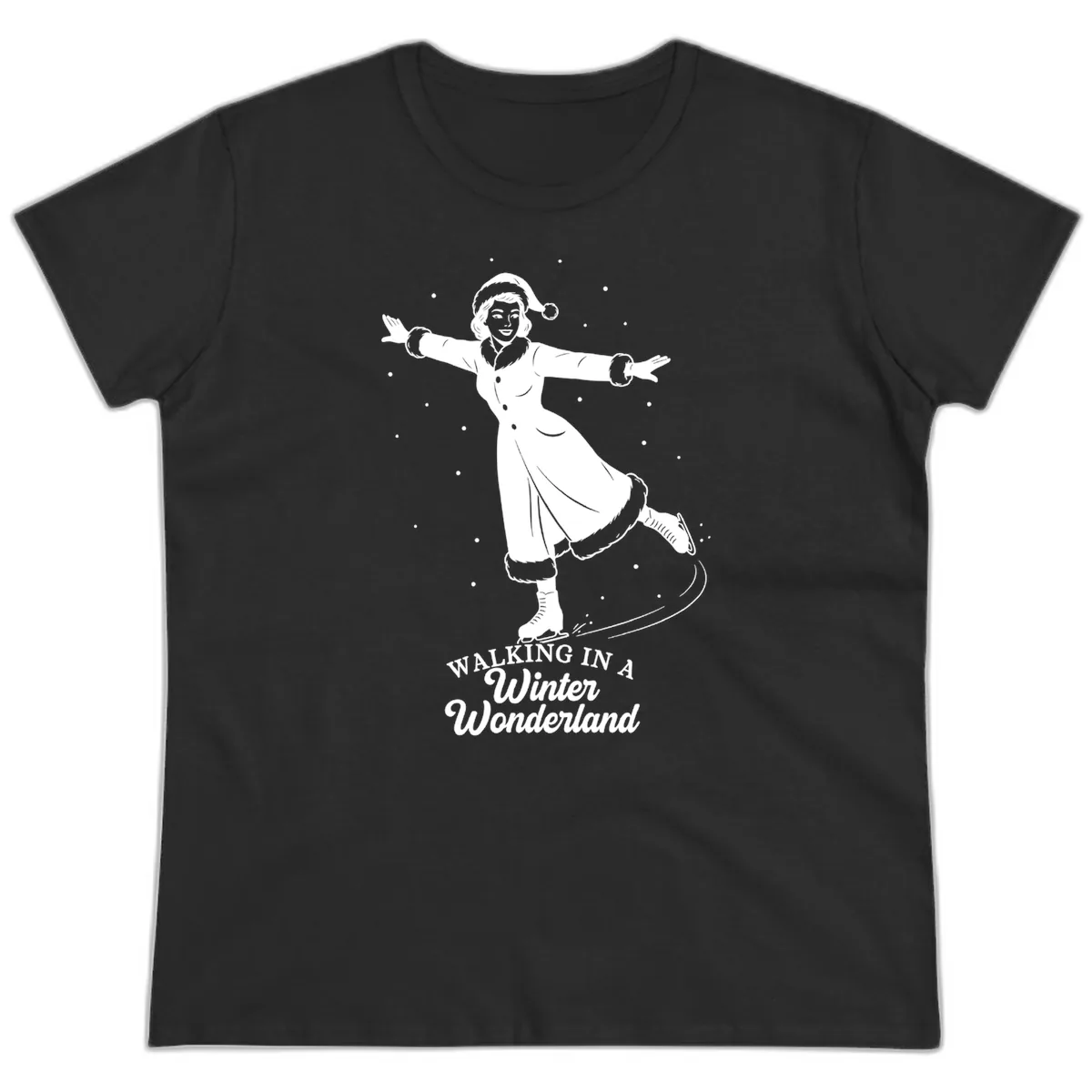 Skater In Winter Wonderland Ladies Tee in Black