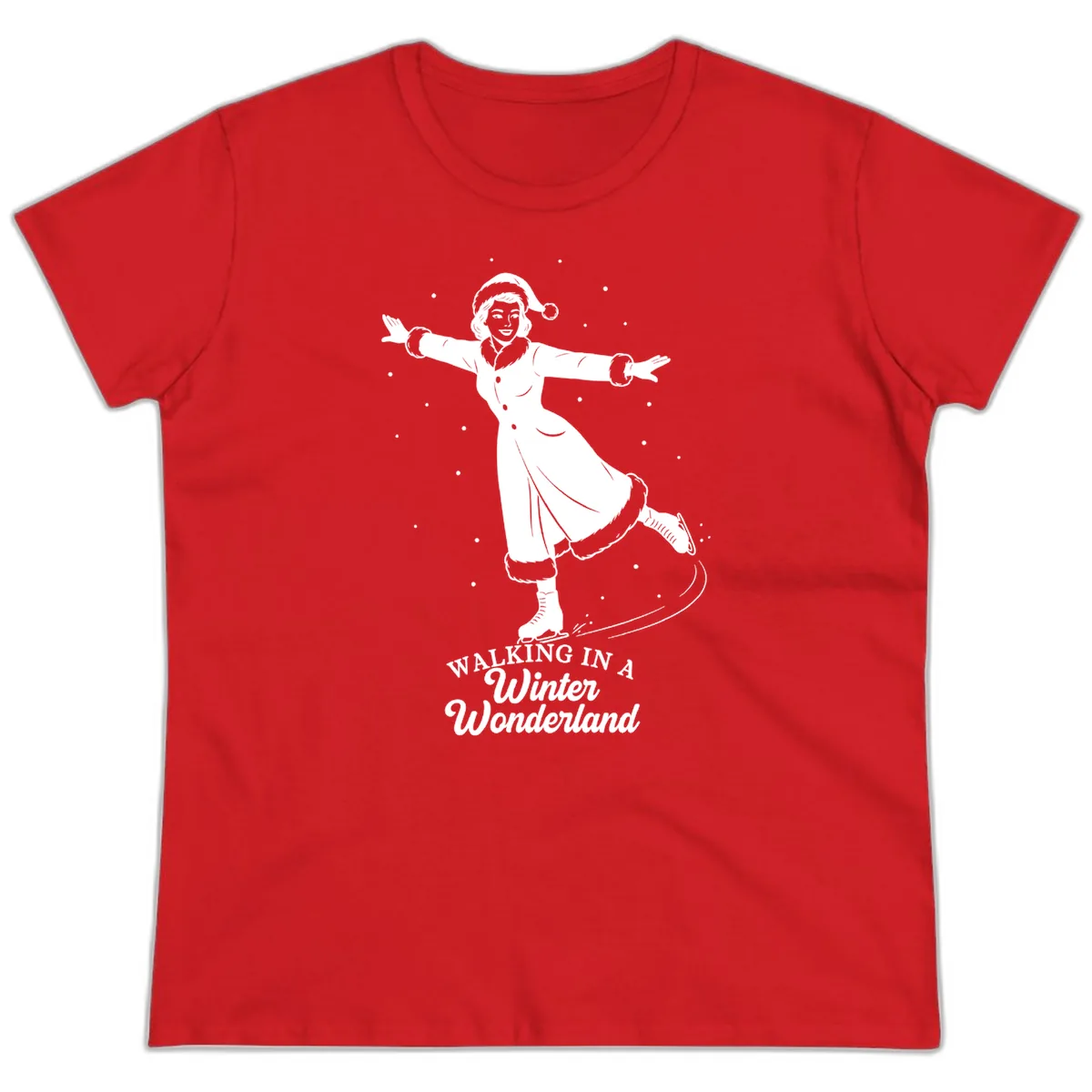 Skater In Winter Wonderland Ladies Tee in Red
