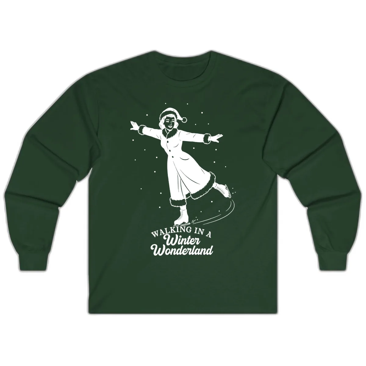 Skater In Winter Wonderland Long Sleeve in Forest Green