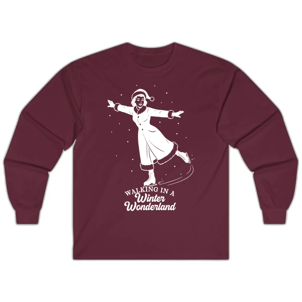 Skater In Winter Wonderland Long Sleeve in Maroon