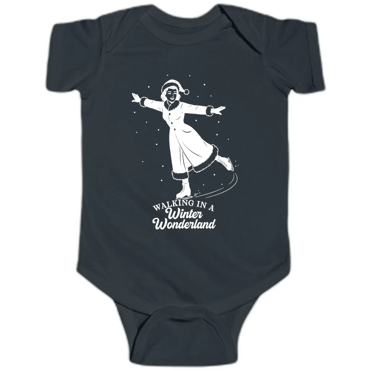 Skater In Winter Wonderland Baby Onesie in Black