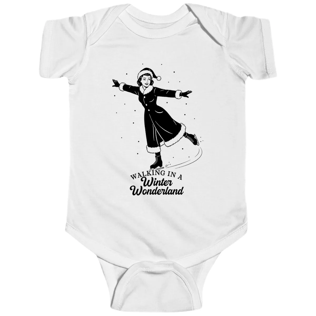 Skater In Winter Wonderland Baby Onesie in White