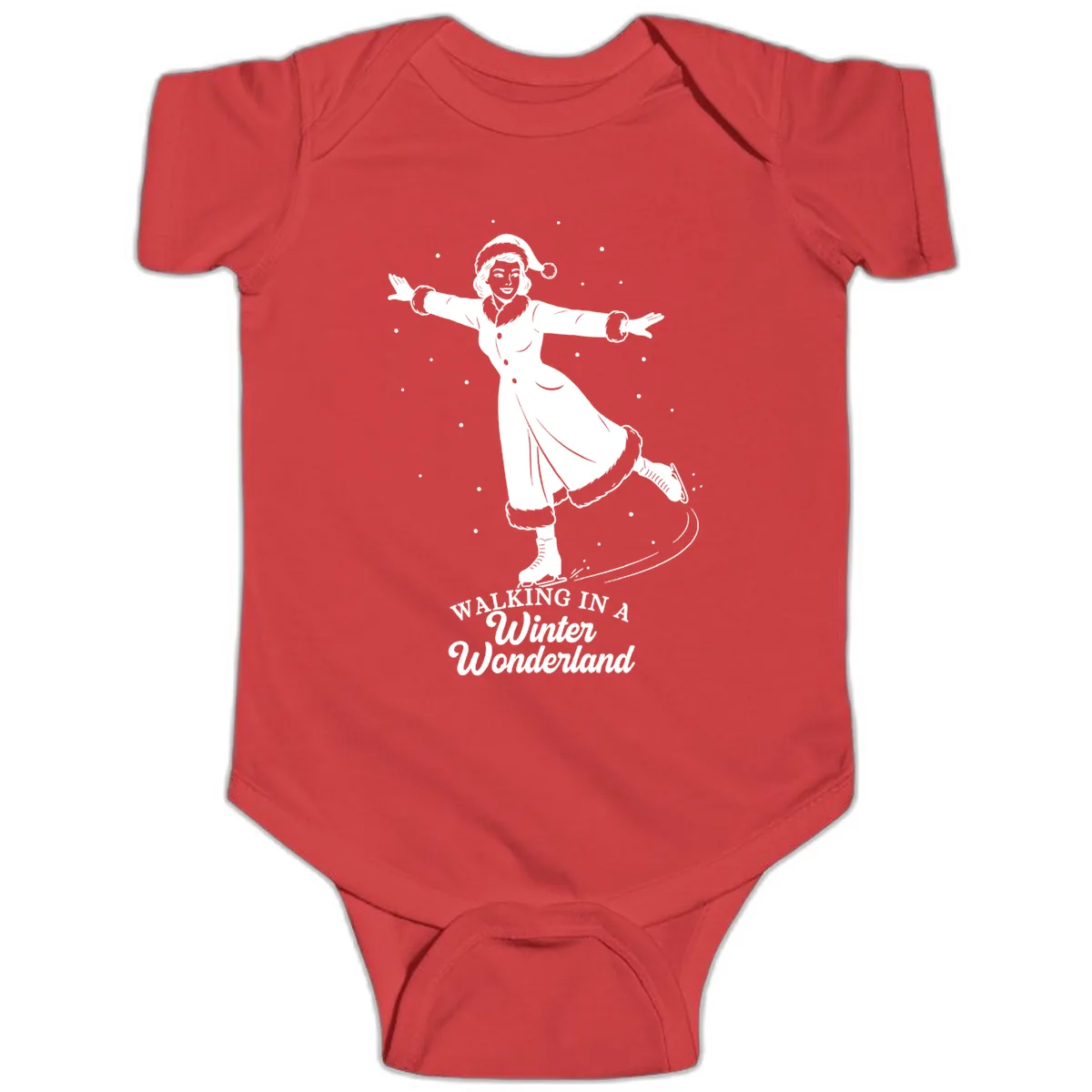 Skater In Winter Wonderland Baby Onesie in Red