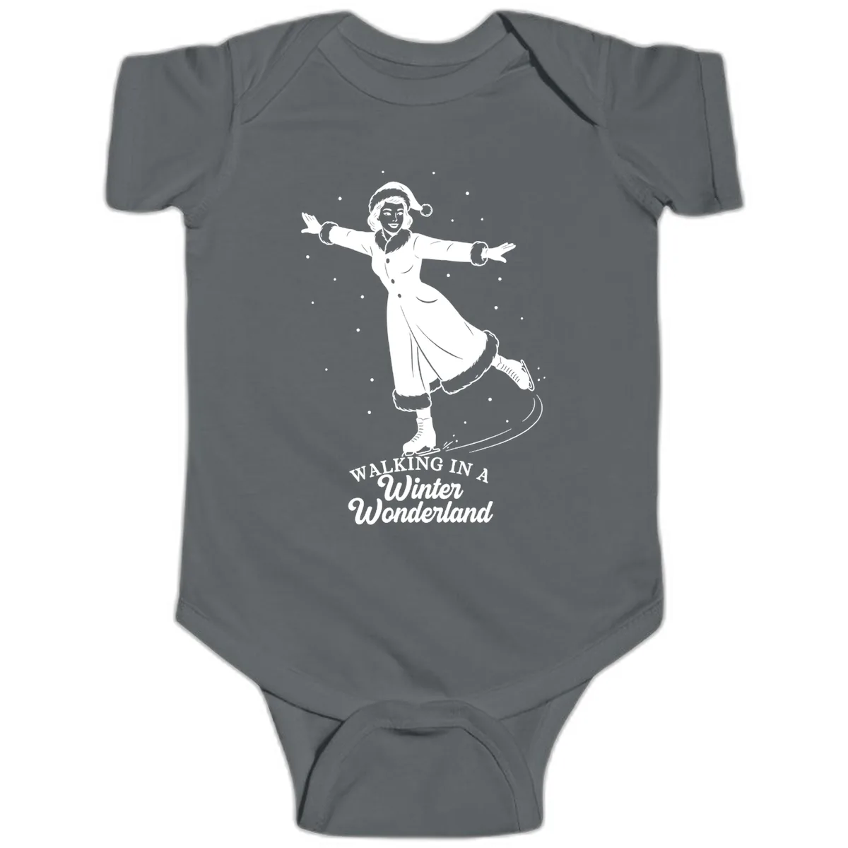 Skater In Winter Wonderland Baby Onesie in Charcoal