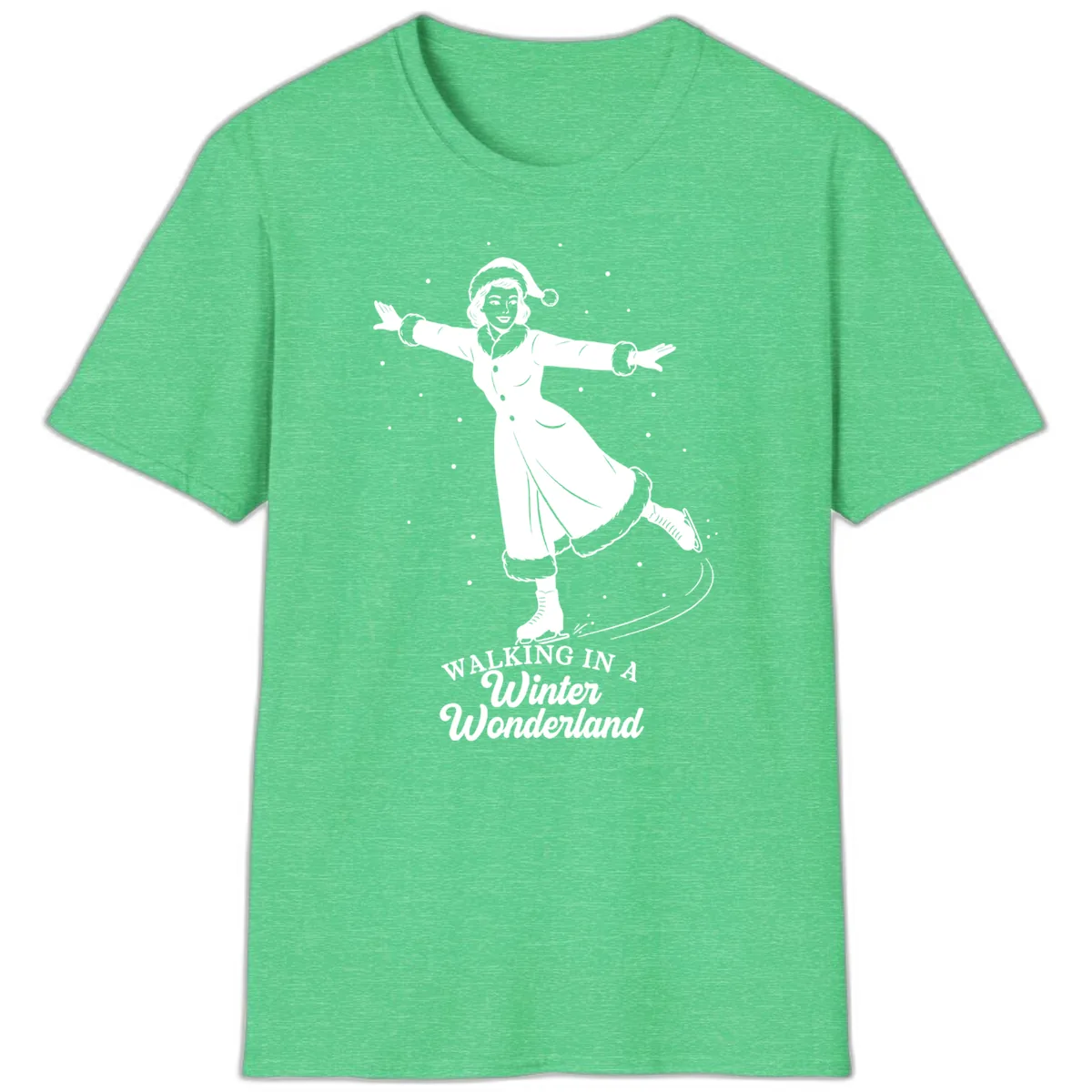 Skater In Winter Wonderland T-Shirt in Heather Irish Green