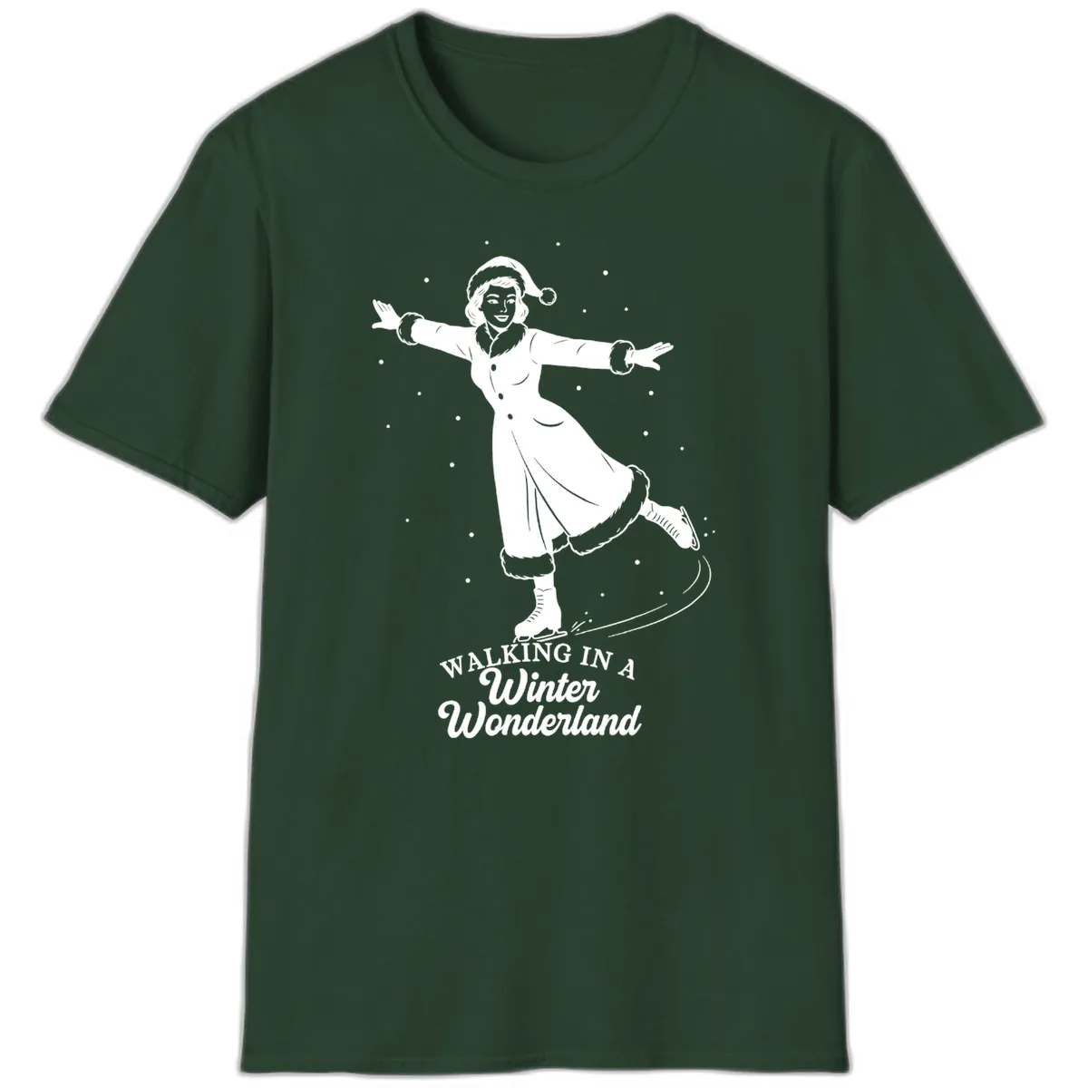 Skater In Winter Wonderland T-Shirt in Forest Green