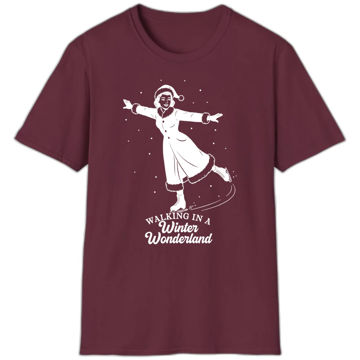 Skater In Winter Wonderland T-Shirt in Maroon