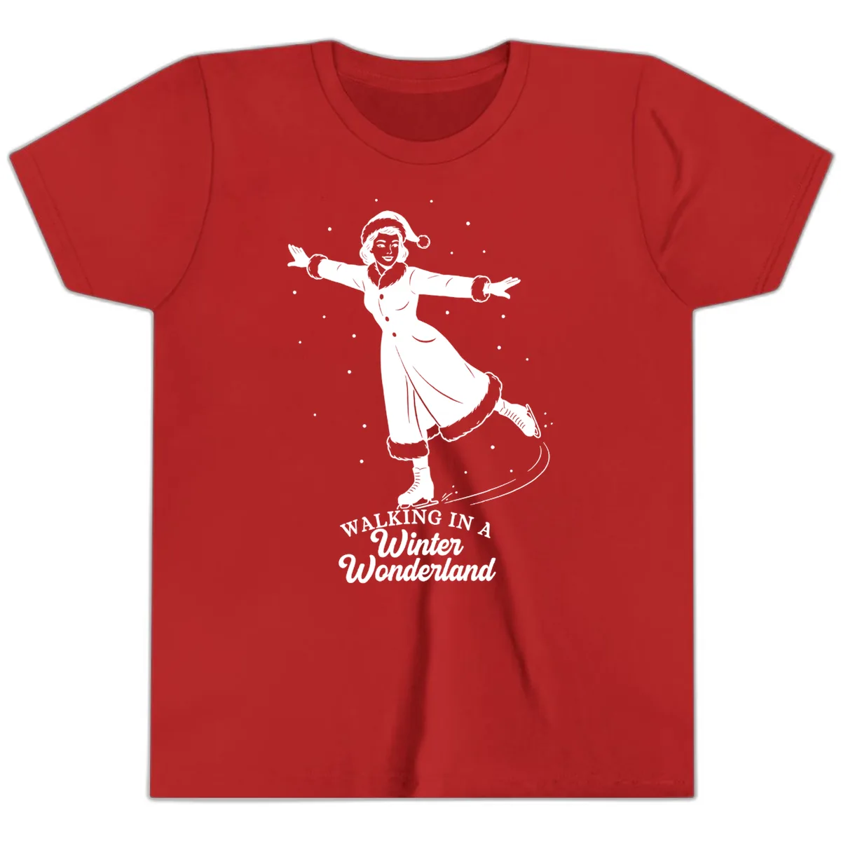 Skater In Winter Wonderland Youth T-Shirt in Red