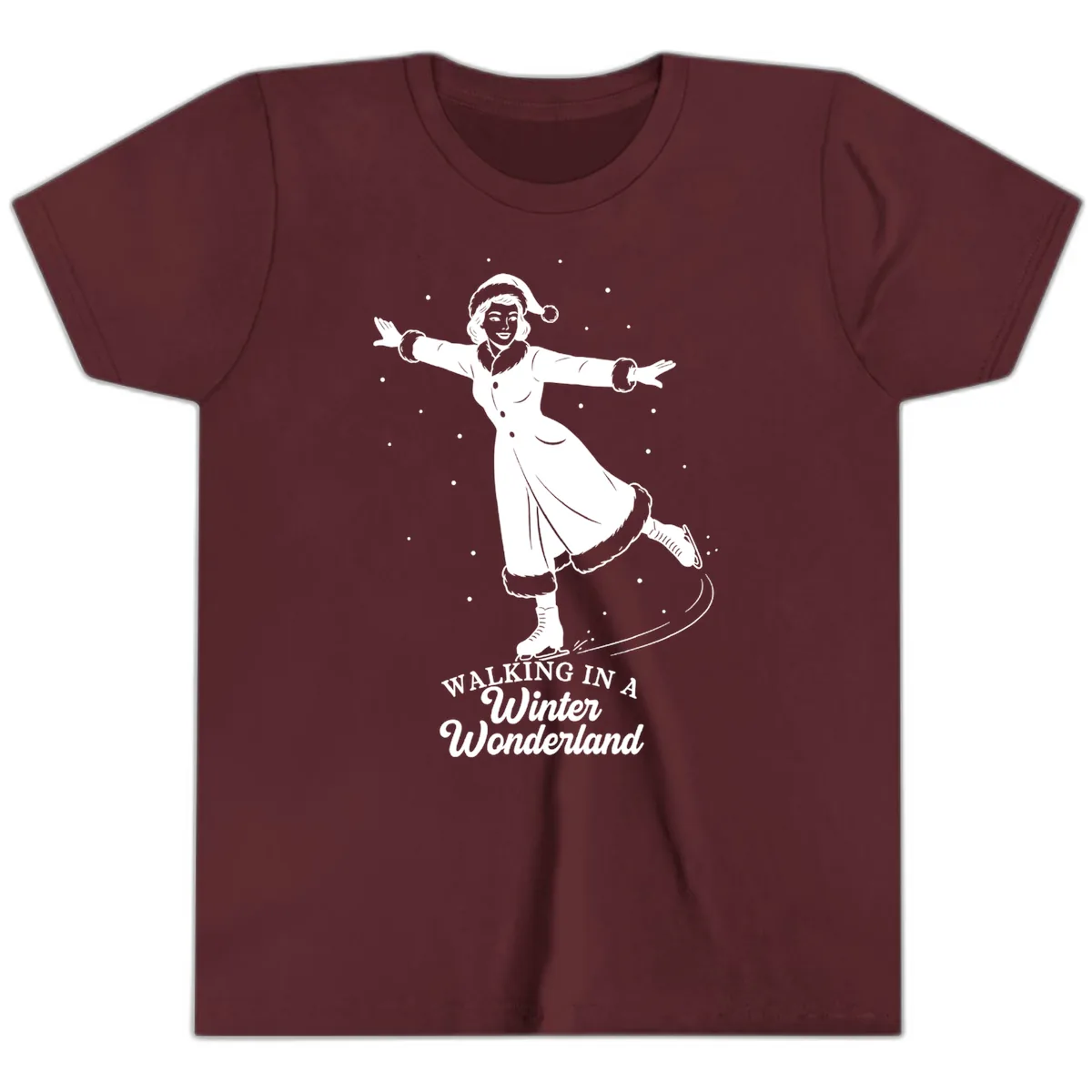 Skater In Winter Wonderland Youth T-Shirt in Maroon