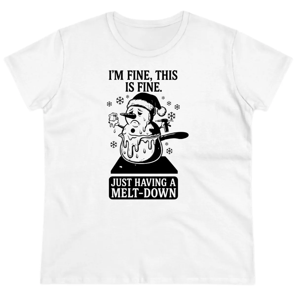 Melting Snowman Meltdown Ladies Tee in White