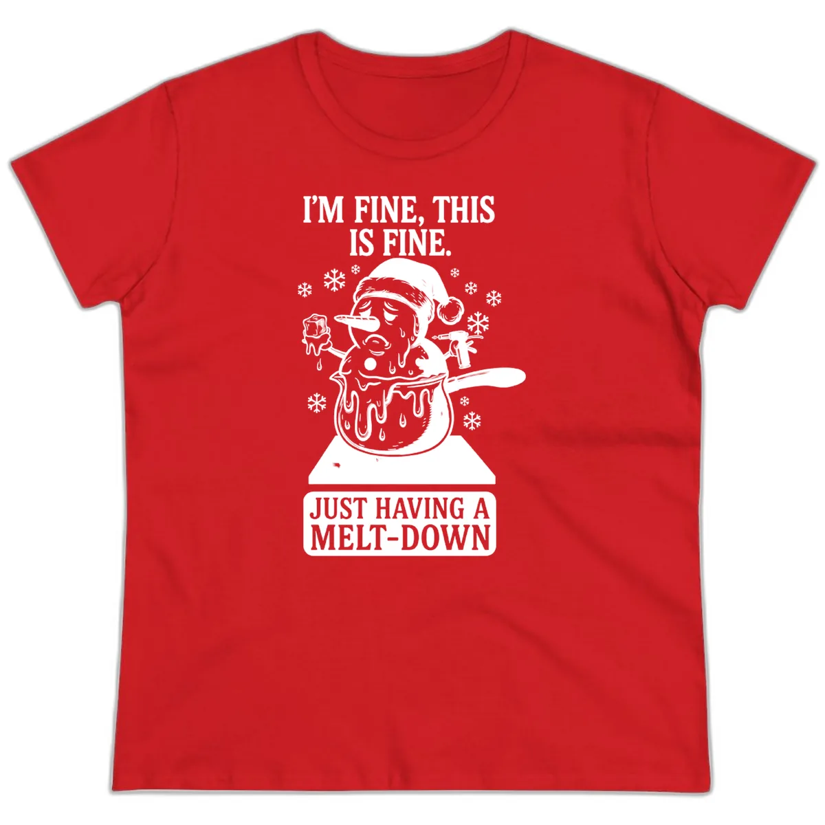 Melting Snowman Meltdown Ladies Tee in Red